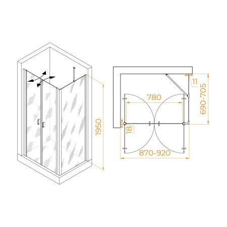 Душевой уголок RGW Passage 060814497-11 90х70 стекло прозрачное профиль хром без поддона