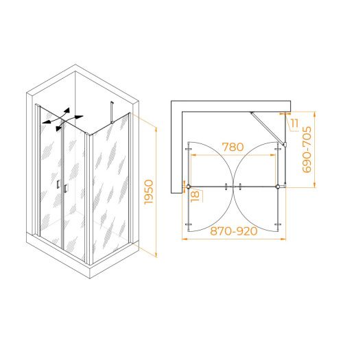 Душевой уголок RGW Passage 060814497-14 90х70 стекло прозрачное профиль черный без поддона - фото 2