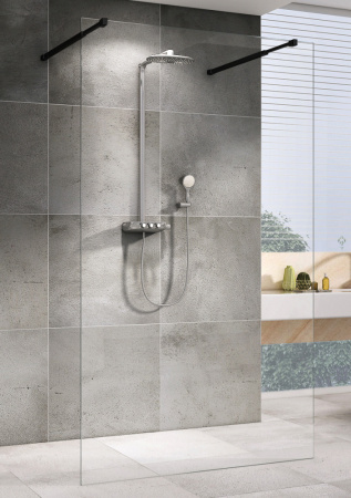 Душевая перегородка Abber Immer Offen AG68120B8 120х200 стекло прозрачное профиль черный