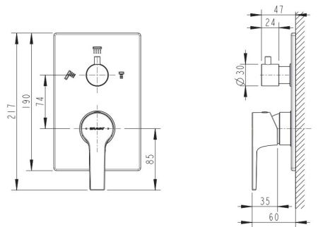 Смеситель для душа Bravat Prolate P69218CP-3-ENG встраиваемый в стену хром