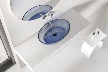 Раковина из полиэфирной смолы Abber Kristall AT2801Saphir 60х40 накладная цвет синий без отверстий под смеситель