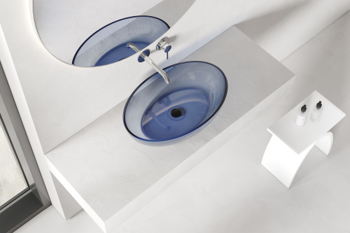 Раковина из полиэфирной смолы ABBER Kristall AT2801Saphir 60х40 накладная цвет синий без отверстий под смеситель - фото 3