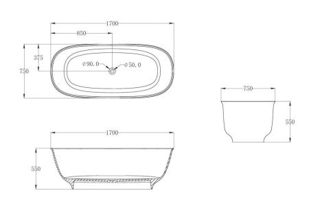 Ванна из полиэфирной смолы Abber Kristall AT9707Onyx 170х75 отдельностоящая овальная