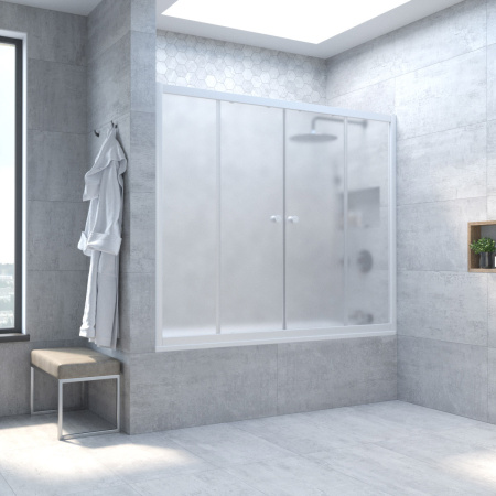 Душевая шторка на ванну Vegas-Glass Z2V TUR+NOVO Z2V NOVO 185 01 10 185х140 стекло матовое профиль белый ориентация универсальная