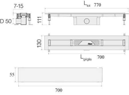 Душевой лоток Valsir Linea KIT LINEA 700 70х5 хром
