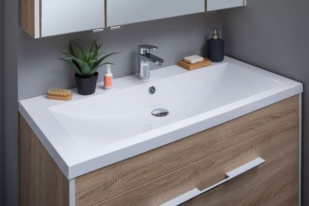 Раковина из искусственного камня Aquanet Нота NEW 00204096 100х50 полувстраиваемая цвет белый 1 отверстие под смеситель