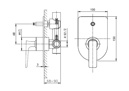 Смеситель для ванны Wonzon & Woghand Shark WW-483700-CR встраиваемый в стену хром