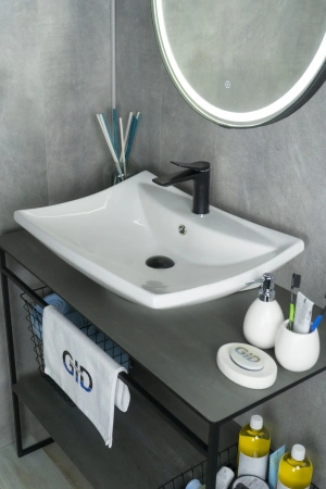 Раковина керамическая Gid Geométrico 51122 60х50 накладная цвет белый 1 отверстие под смеситель