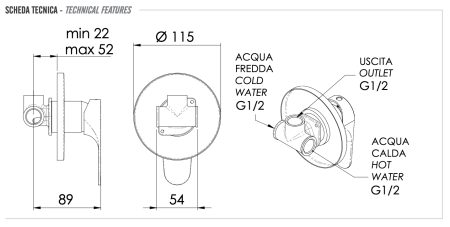 Смеситель для душа Remer Class Line L30 встраиваемый в стену хром без термостата