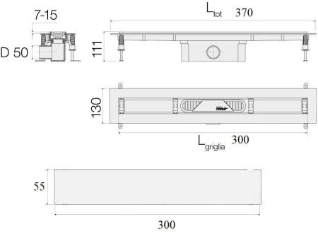 Душевой лоток Valsir Barcode KIT BARCODE 300 30х5 хром