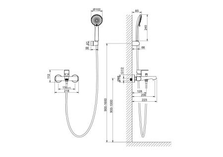 Смеситель для ванны Aquatek ОБЕРОН AQ1249CR настенный хром