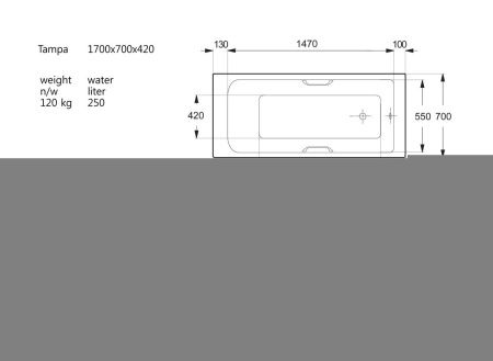 Ванна чугунная Vinsent Veron Tampa VTP1707042H/VH0012BR 170х70 пристенная прямоугольная с ножками с ручками