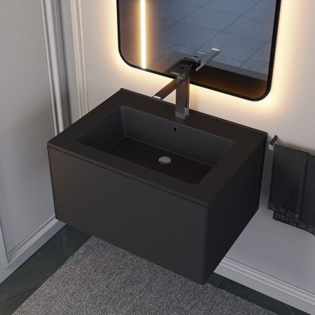 Раковина из искусственного камня Uperwood Parma Quartz 291003000 70х50 полувстраиваемая цвет черный