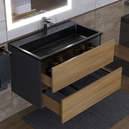 Раковина из искусственного камня Uperwood Barsa 3939193463 80х50 полувстраиваемая цвет черный