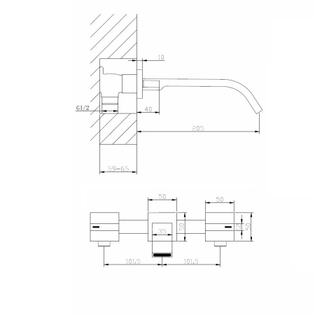 Смеситель ABBER Wasserfall AF8612G встраиваемый в стену золото матовое без термостата