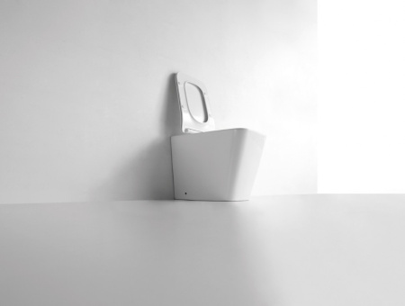 Унитаз приставной CeramaLux 3170 белый глянцевый с сиденьем микролифт безободковый каскадный смыв