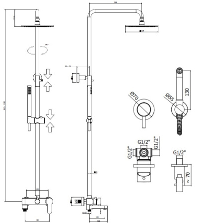 Душевая стойка Paffoni Light KITZCOL632NO110 настенная цвет черный матовый