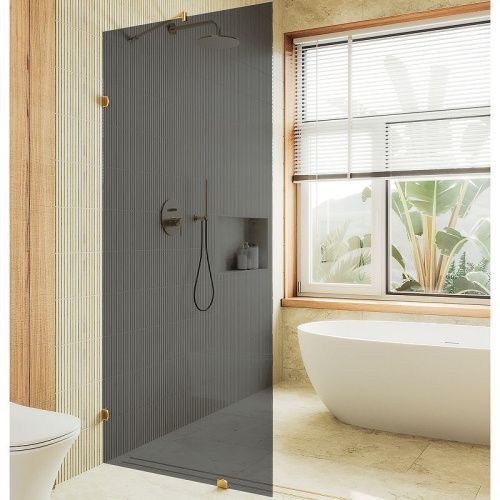 Душевая перегородка Maybah Glass MGD-276-3 100х195 стекло тонированное профиль золото