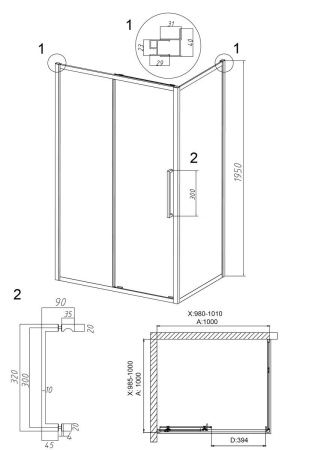 Душевой уголок Grossman Cosmo 120.K33.02.1010.21.00 100х100 стекло прозрачное профиль черный без поддона