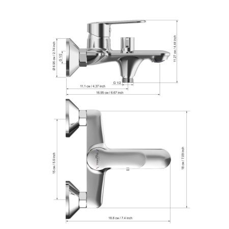Смеситель для ванны Tokito KANDA TOK-KAN-1014 настенный хром