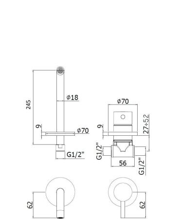 Смеситель для раковины Paffoni Light LIG007ST70 встраиваемый в стену нержавеющая сталь