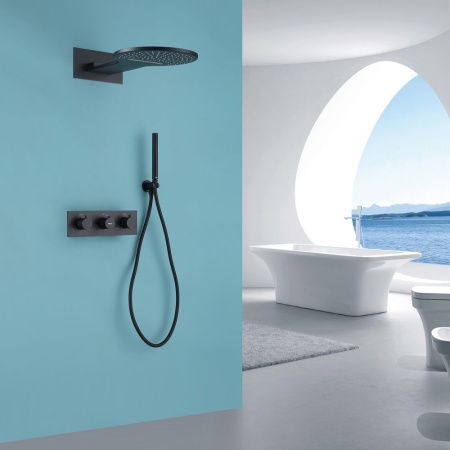 Душевая система Abber AF8151B встраиваемая в стену цвет черный с термостатом