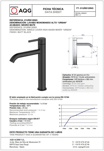 Смеситель AQG Urban 01URB120NG на столешницу черный матовый - фото 2