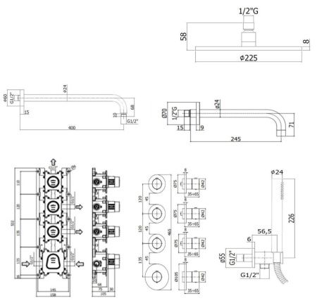 Душевая система Paffoni Modular Box KITMB019NO141 встраиваемая в стену