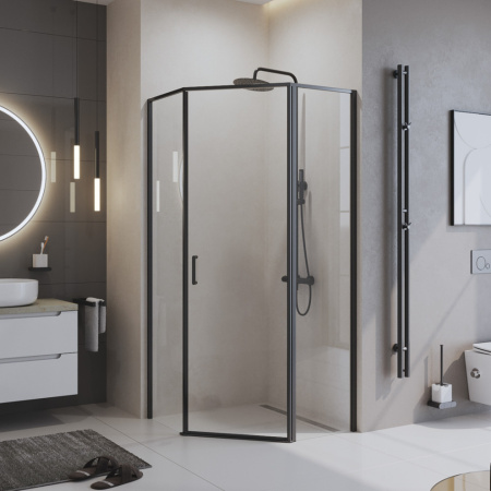 Душевой уголок BelBagno UNO-195 UNO-195-P-1-90-C-NERO стекло прозрачное 5 мм