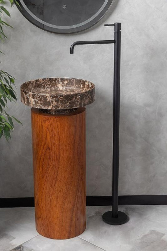 Раковина из искусственного камня Boheme Corian 801-ED 40х40 накладная цвет коричневый мрамор - фото 4