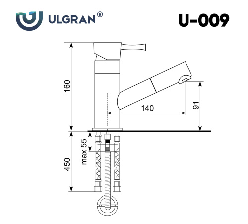 Смеситель для кухни Ulgran Classic U-009-344 на раковину черный без термостата - фото 2