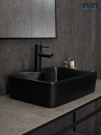 Раковина керамическая Gid Geométrico 53373 50х40 накладная цвет черный 1 отверстие под смеситель
