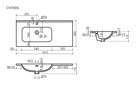 Раковина из сантехнического фарфора Ceramica Nova ELEMENT CN7003L 100х50 накладная цвет белый 1 отверстие под смеситель