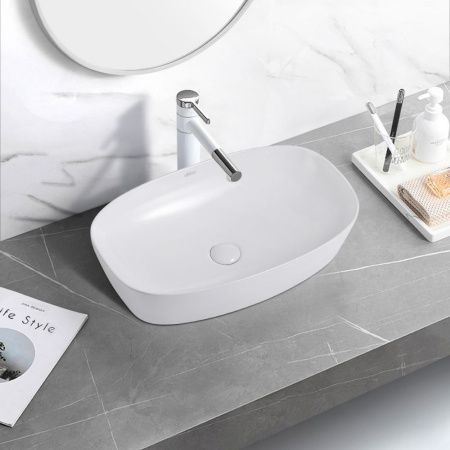 Раковина керамическая Abber RECHTECK AC2206 60х40 накладная цвет белый без отверстий под смеситель