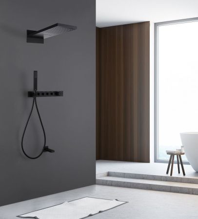 Душевая система Abber AF8753B встраиваемая в стену цвет черный с термостатом