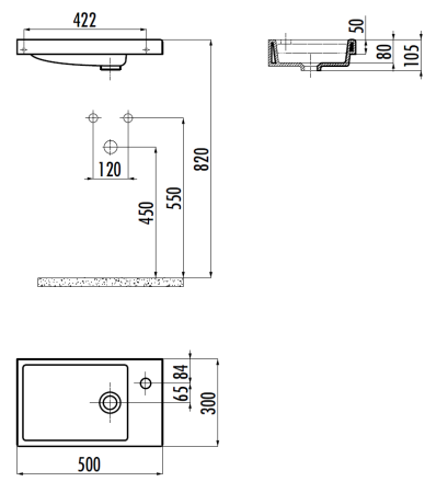Раковина из сантехнического фарфора Creavit Elmas TP026-00CB00E-0000 50х30 накладная цвет белый
