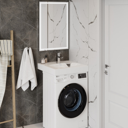 Раковина из литьевого мрамора Teymi Lori Pro T50412 59х59 над стиральной машиной цвет белый 1 отверстие под смеситель