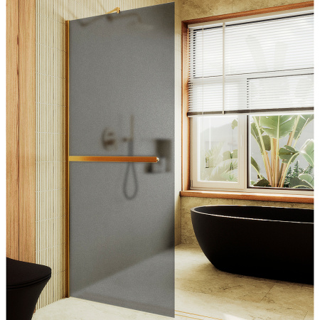 Душевая перегородка Maybah Glass MGD-712-3ш 109х195 стекло тонированное профиль золото глянцевое