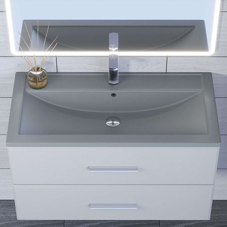 Раковина из искусственного камня Uperwood Foster Quartz 291030041 90х50 полувстраиваемая цвет серый