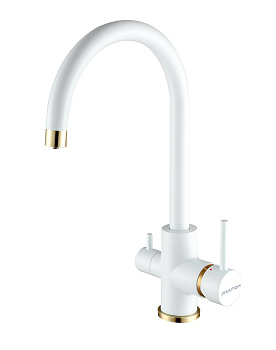 Смеситель для кухни Paulmark ESSEN Es213211-431BR на раковину белый матовый/бронза без термостата