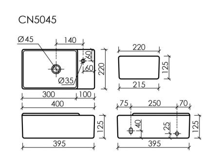 Раковина из сантехнического фарфора Ceramica Nova ELEMENT CN5045MB 40х20 подвесная цвет черный 1 отверстие под смеситель