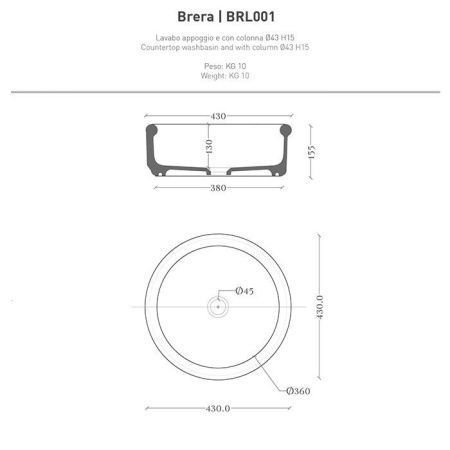 Раковина керамическая Artceram Brera BRL001 01 00 40 см накладная цвет белый без отверстий под смеситель