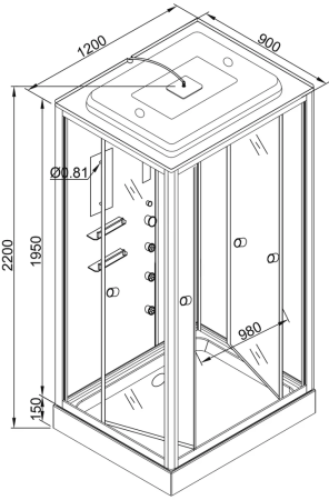 Душевая кабина AvaCan V1215 120х90 прямоугольная с крышей ориентация универсальная