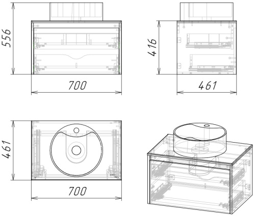 Тумба под раковину Grossman Смарт 107009 70х46х42 подвесная цвет веллингтон/графит - фото 4