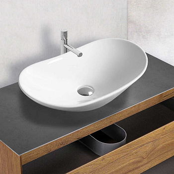 Раковина из сантехнического фарфора Vincea VBS-508 36х62 накладная цвет белый без отверстий под смеситель