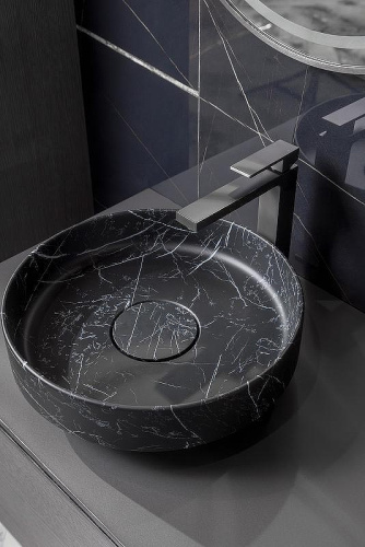 Раковина из искусственного камня Boheme Corian 801-NM 40х40 накладная цвет черный мрамор - фото 5