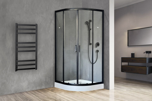 Душевой уголок Royal Bath HK RB100HK-T-BL 100х100 стекло прозрачное профиль черный с поддоном