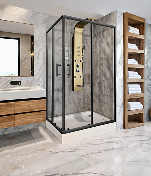 Душевой уголок Parly QZ81B 100х80 стекло прозрачное профиль черный с поддоном