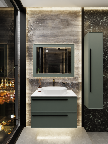 Тумба со столешницей La Fenice ELBA TWIN NFNC-01-ELB-G-90-2-3-GG 90х62х49 подвесная цвет серый/зелёный - фото 4