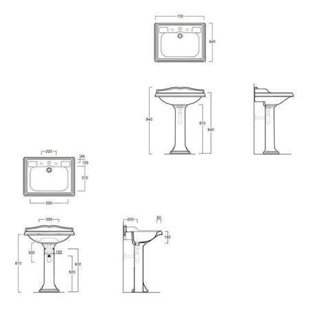 Раковина из сантехнического фаянса Simas Arcade AR834bi*3 70х50 подвесная цвет белый 3 отверстия под смеситель